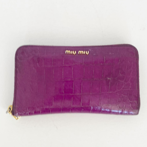 Miu Miu Handbags - MIU MIU Patent Croc Embossed Wallet Purple Zippered
